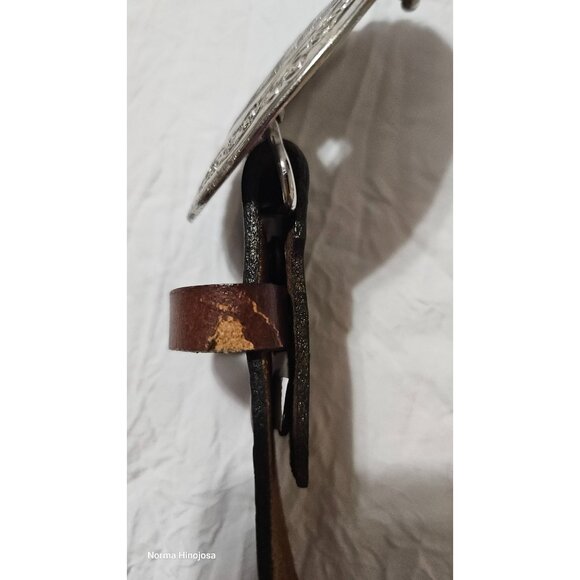 Vintage Nocona Boys Leather Belt With Western Embossed Design & Silver-Tone Buck - Picture 3 of 10
